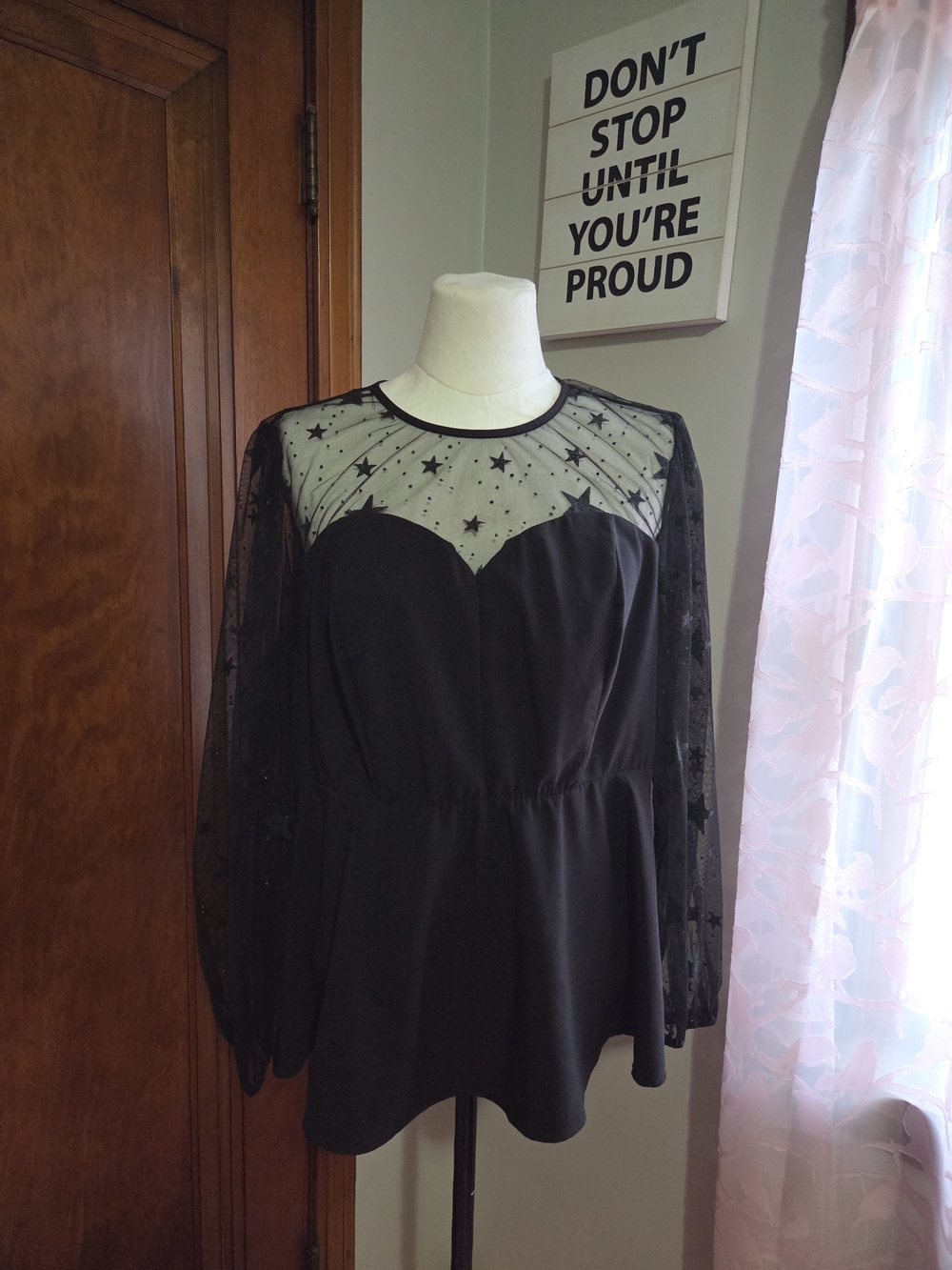 torrid Black Star Mesh Peplum Long-Sleeve Top